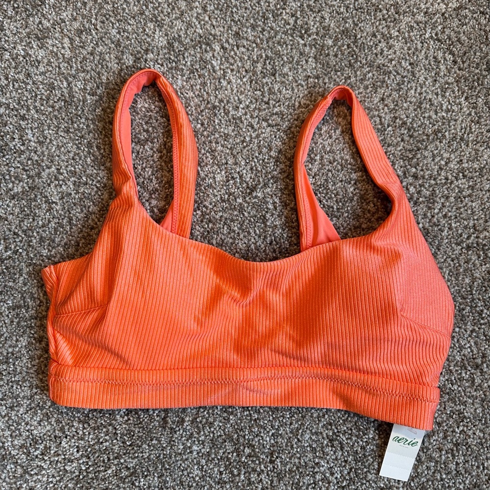 Aerie Coral Ribbed Scoop Swim Top
